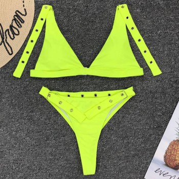 Neon Green High Waist bikini 2019 Adjust Strap Swimsuit women Thong Swimwear Female Two pieces bikini set Brazilian Bathing Suit